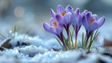 Group of Purple Flowers on Snow Covered Ground