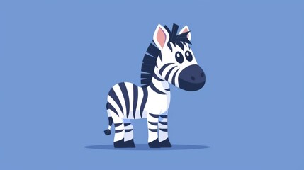 Fototapeta premium A cartoon zebra standing on a blue background with no people, AI