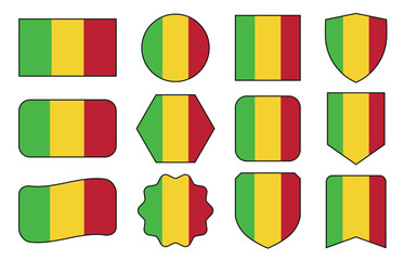 Vector Flag of Mali in modern abstract shapes, waving, badge, design template