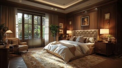 Neatly Made Bed and Chair in Bedroom