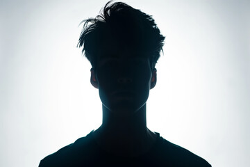 silhouette of a man's head, white background, back lit light, high contrast - obrazy, fototapety, plakaty