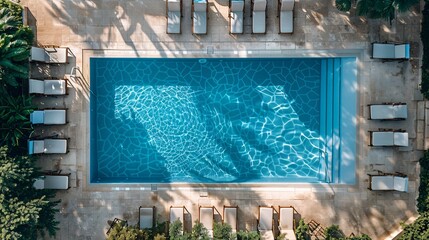 top view of a swimming pool in hotel