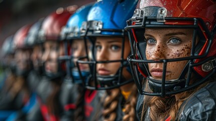 Group of People Wearing Helmets on a Field. Generative AI