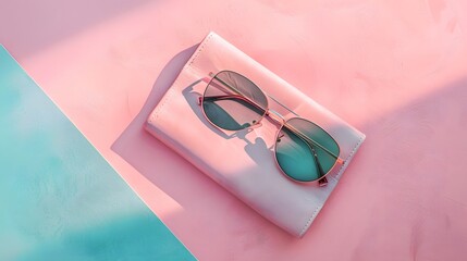A soft pastel canvas adorned with a chic sunglasses case mockup, blending fashion accessory with the subtle hues of abstract inspiration.