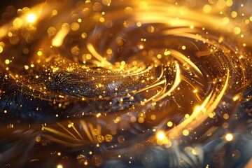 Sparkling golden swirls dance across a premium liquid background, creating an opulent ambiance.