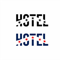 "Hotel" text logo design with five stars illustration.