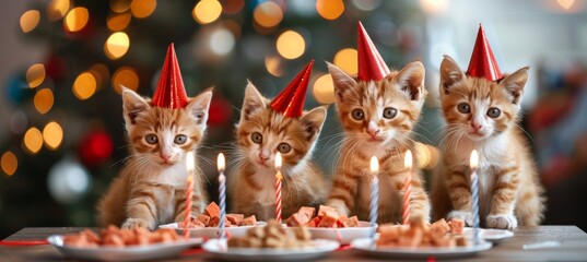 Kittens eagerly wait for mini birthday feast with milk and tuna, anticipating human companions