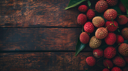 Lychees on a wooden background nature