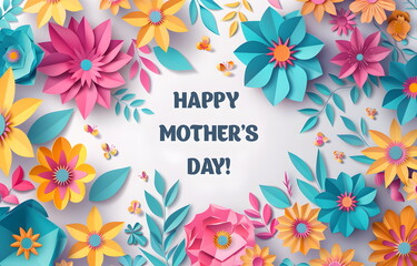 Happy Mother's Day greeting card with bright flowers. Gift illustration for the holiday.	