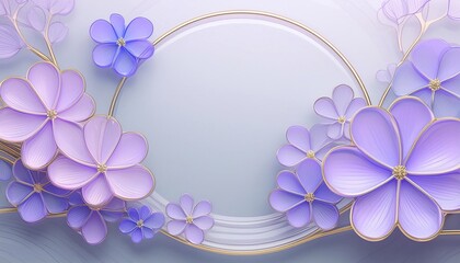 background of airy purple flowers and golden leaves, on a light background. template for postcard, banner or invitation.
