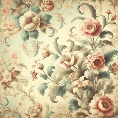 Retro floral background illustration showcasing vintage floral wallpaper design in soft pastel hues and delicate floral motifs