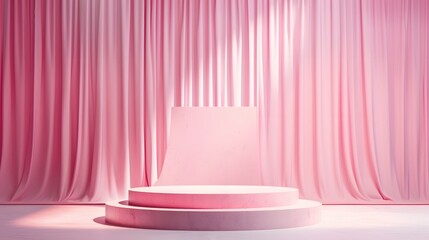 An empty stage with a simple podium set against a pastel backdrop, as if waiting for the next speaker to captivate the audience with their words.