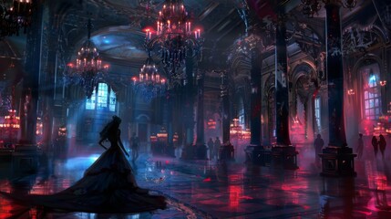 Amidst the extravagant decorations and lavish chandeliers a hauntingly beautiful siren sings a bewitching melody luring unsuspecting . .