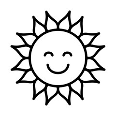 Cute sun icon. Cartoon happy sun character. Smiling summer sunshine.
