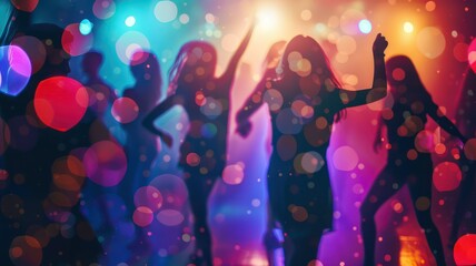 Silhouettes of people dancing in a club blurred background created with Generative AI