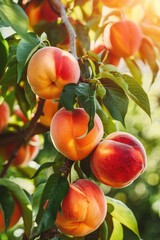 peaches close-up on the tree. selective focus