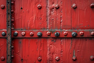 closeup of red wall with screws