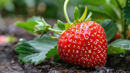 strawberry close-up on a branch. selective focus