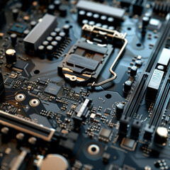 Electronic circuit board close up.