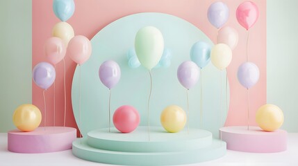 A birthday decoration stage isolated on pastel background