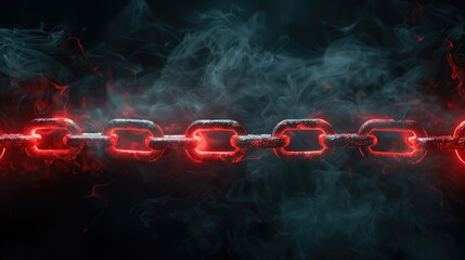 A chain with flames emits heat and smoke against a black background