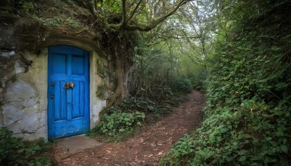 Fototapeta na wymiar A Blue Door Leading To A Hidden Treasure (1)