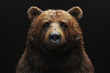 A close up of a brown bear on a black background. Suitable for wildlife and nature themes