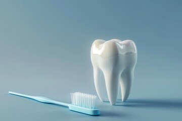 Toothbrush and toothpaste on blue background, suitable for dental care concepts