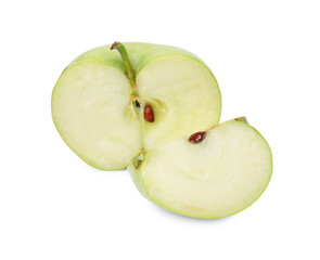 Pieces of ripe green apple isolated on white