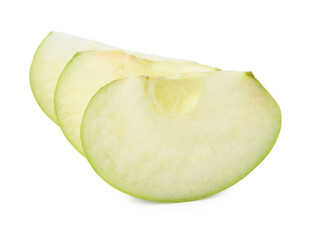 Slices of ripe green apple isolated on white