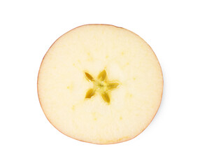 Slice of ripe red apple isolated on white, top view