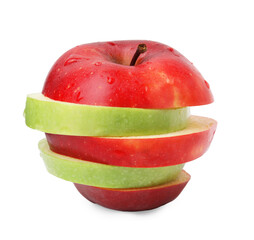 Slices of ripe apples isolated on white