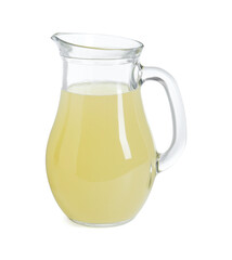 Refreshing lemon juice in jug isolated on white