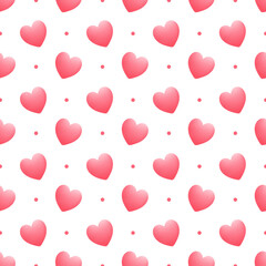 Pink hearts and dots repeating pattern