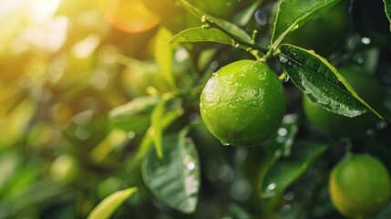 lime close up on tree. selective focus