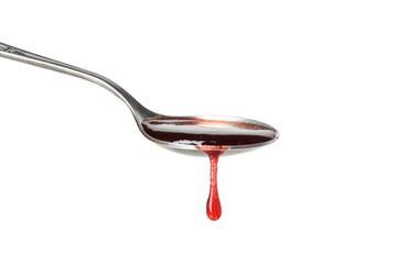Spoon with tasty sweet jam isolated on white