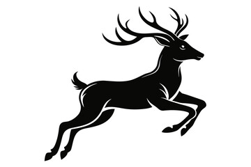 jumping deer silhouette color black, vector art illustration