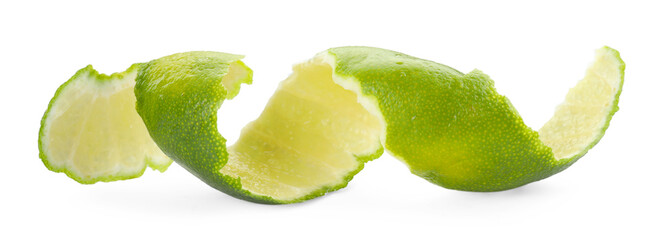 One fresh lime peel isolated on white