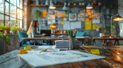 human resources director working in a marketing firm, coworking space, creative office