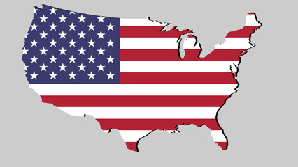 map of USA with flag insided isolated on gray background. vector illustration.