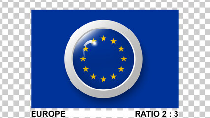 3D flag of europe isolated on transparent background proportion 2:3 original color. vector illustration. 