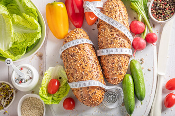 Homemade ingredients for sandwich as symbol of a healthy diet.