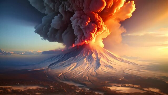 Volcanic eruption on the Kamchatka Peninsula, Russia, Karimskiy volcano, Volcanic eruption in Kamchatka, ash flow, and destruction