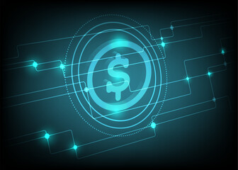 Fototapeta premium 3D dollar coin crypto technology abstract background. vector illustration. 