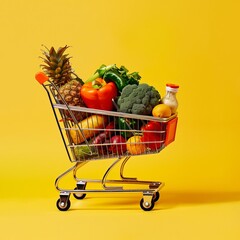 Yellow Cart Bounty: Grocery Shopping Scene