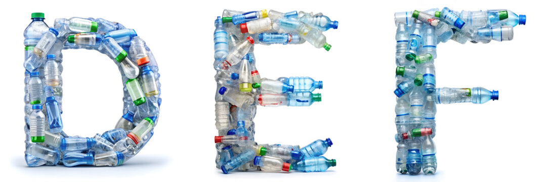 Letters D, E, F. Recycling Alphabet Made of Plastic Bottles - PET Bottles