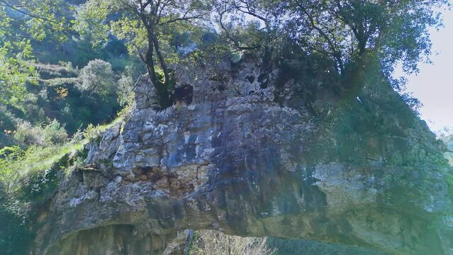 Landscape around the natural stone Arch of Jentilzubi in Dima in the Province of Bizkaia. Basque Country. Spain. Europe