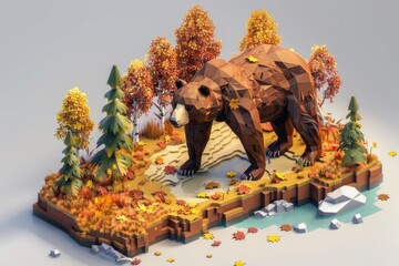 A brown bear standing on top of a lush green forest. Perfect for nature and wildlife themes