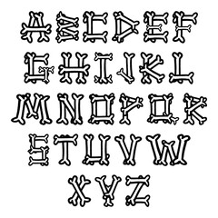 Alphabet made of bones. Hand drawn vector uppercase font illustration isolated on white