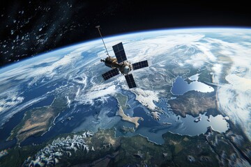 Obraz premium A satellite located at the center of the earth, suitable for science and technology concepts